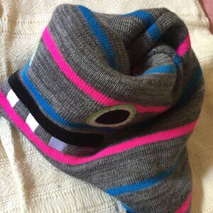 Reversable Laplander Knitted Hat Striped Blue Black Pink Gray Festival Techno